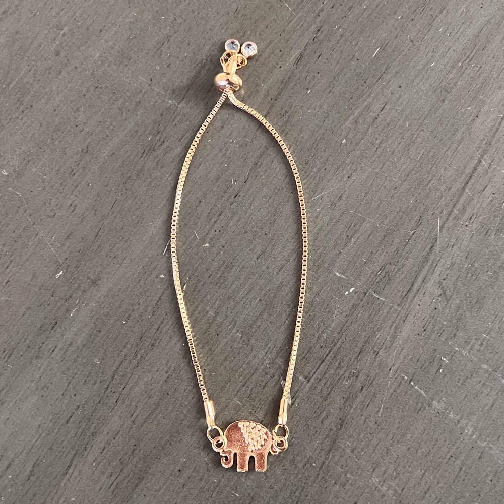 Elephant Pink Enamel 3/4" Charm Rhinestone Gold Adjustable Bracelet Stackable - Picture 2 of 2